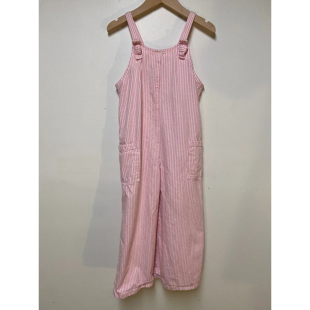 Old Navy Striped Overalls Jumpsuit Girls 5T Pink White Tie Strap Cotton Wide Leg